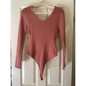 Love Tree Light Orange/Rust Ribbed V-Neck Bodysuit
